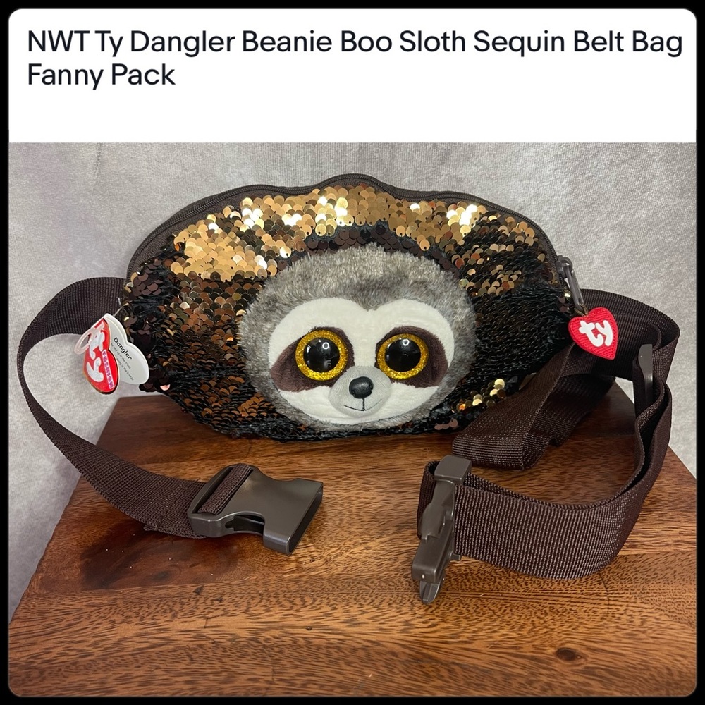 TY Dangler Beanie Boo Sloth Sequin Belt Bag/Fanny Pack NWT